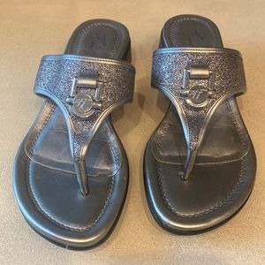 Marc Fisher Pewter Multi Texture Flip flops